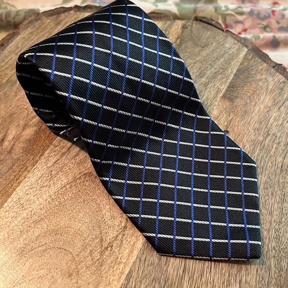BROOKS BROTHERS Mens silk Tie  Stripe Diagonal Print Black Silver  Blue $88 NEW